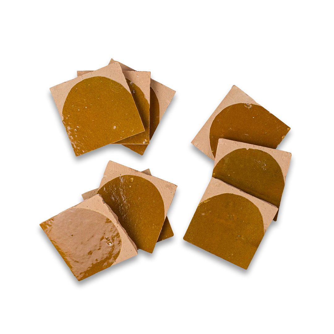 Artisanal Zellige tiles arranged for product display