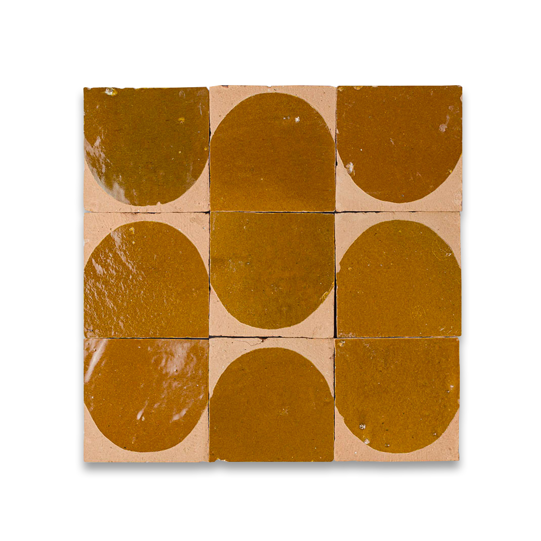 Set of six square tiles with brown abstract patterns on a beige background