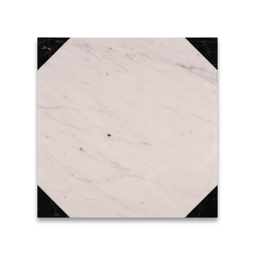 Marble tile with black and white pattern