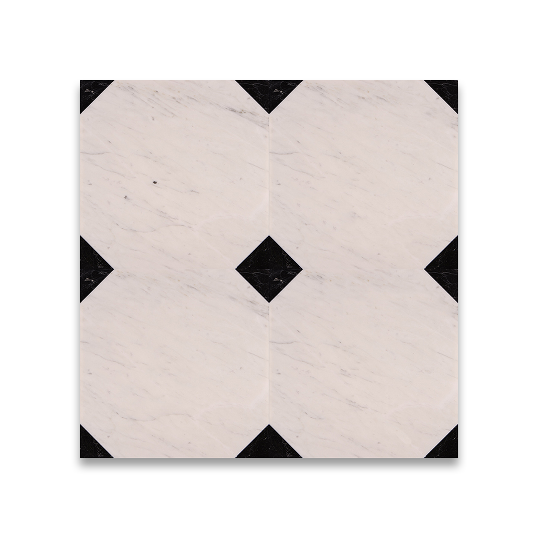 Square tile with black diamond pattern on a light background