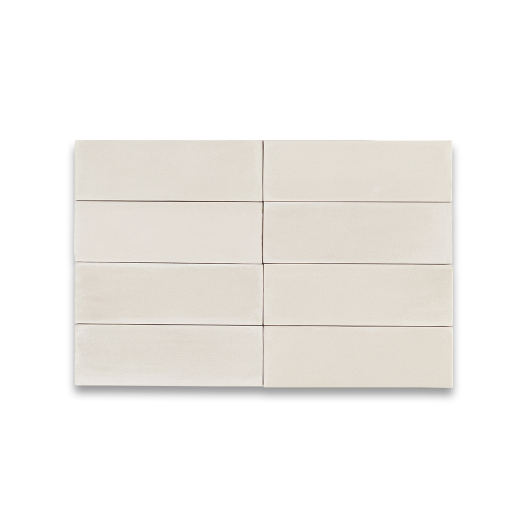 Beige ceramic tiles arranged in a grid pattern.