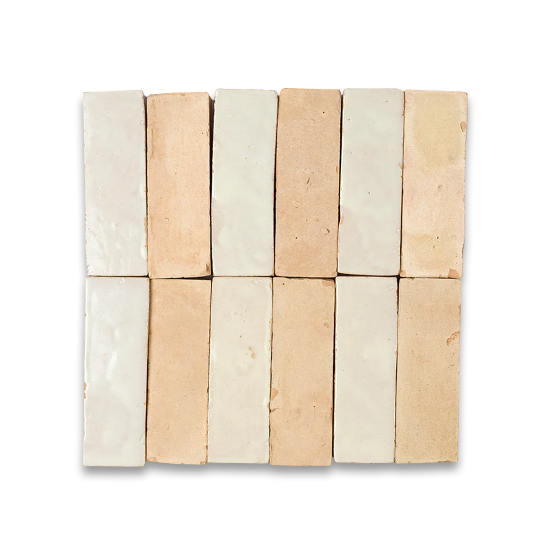 Set of nine square tiles in beige and brown tones on a white background