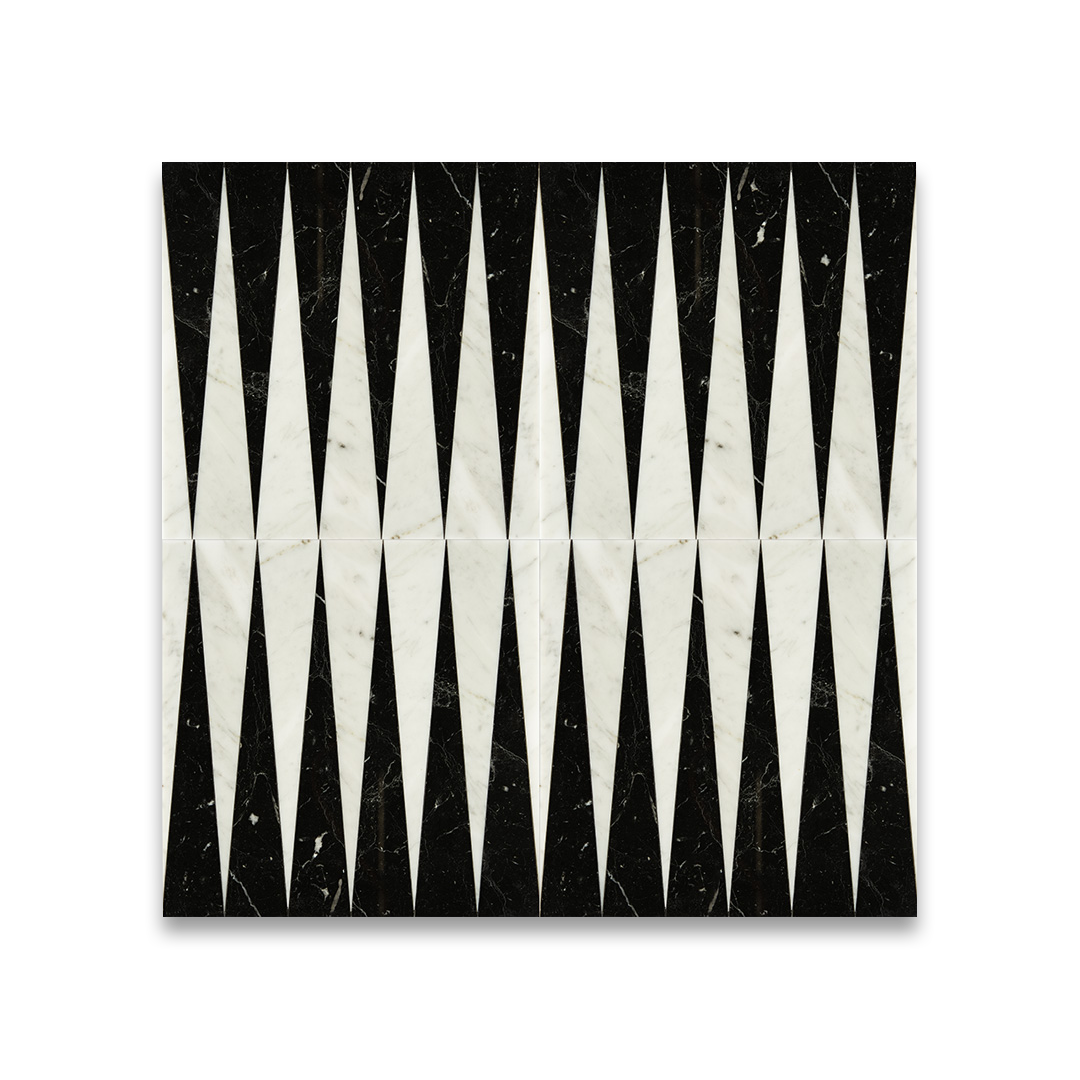 Black and white geometric pattern on a textured background
