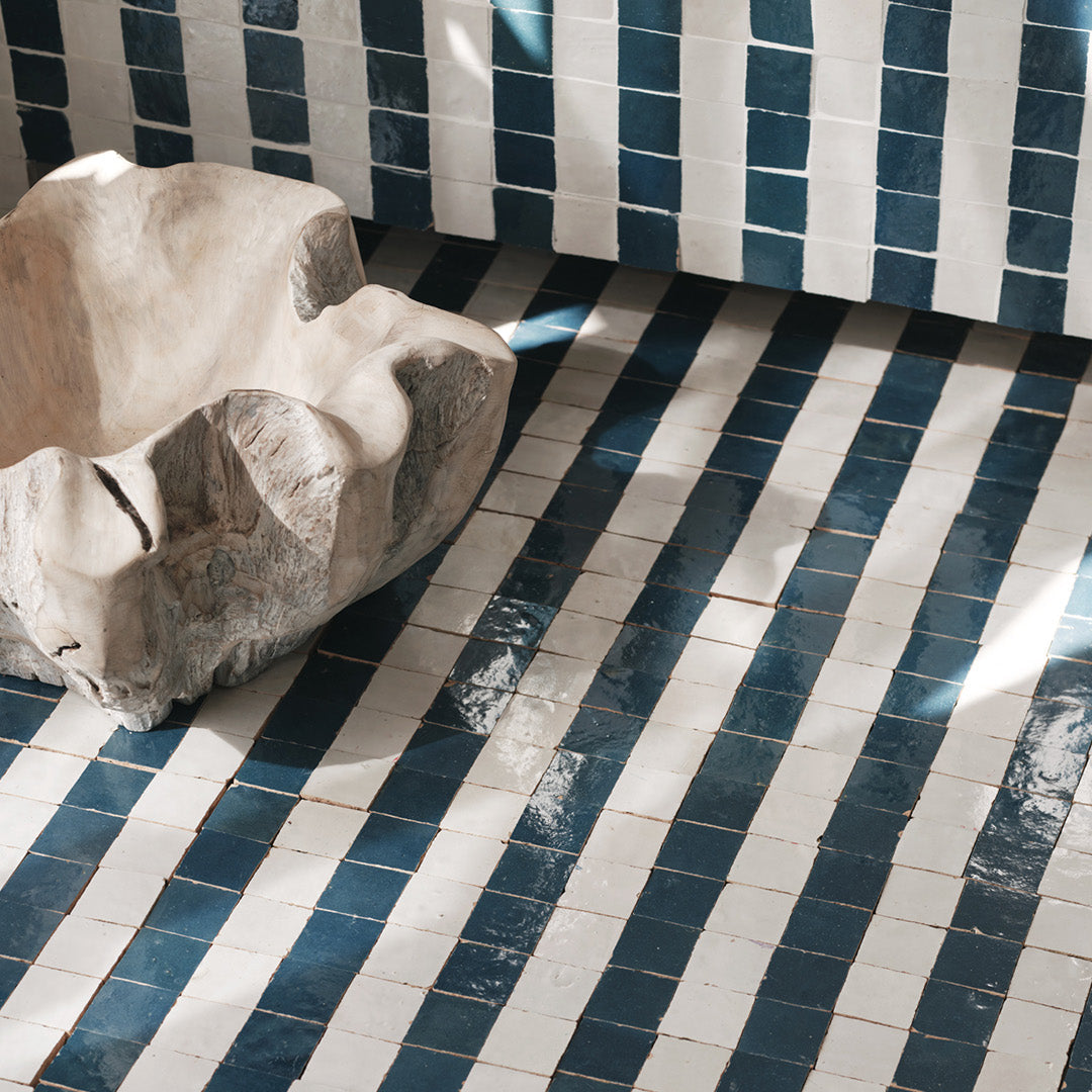 Square Zellige tiles in natural earth tones