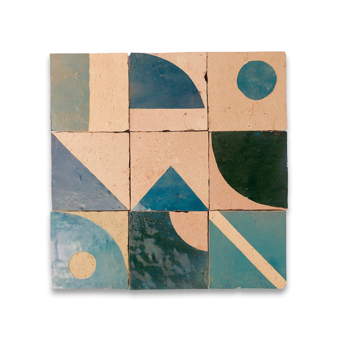 Assorted handmade Zellige tiles stacked vertically