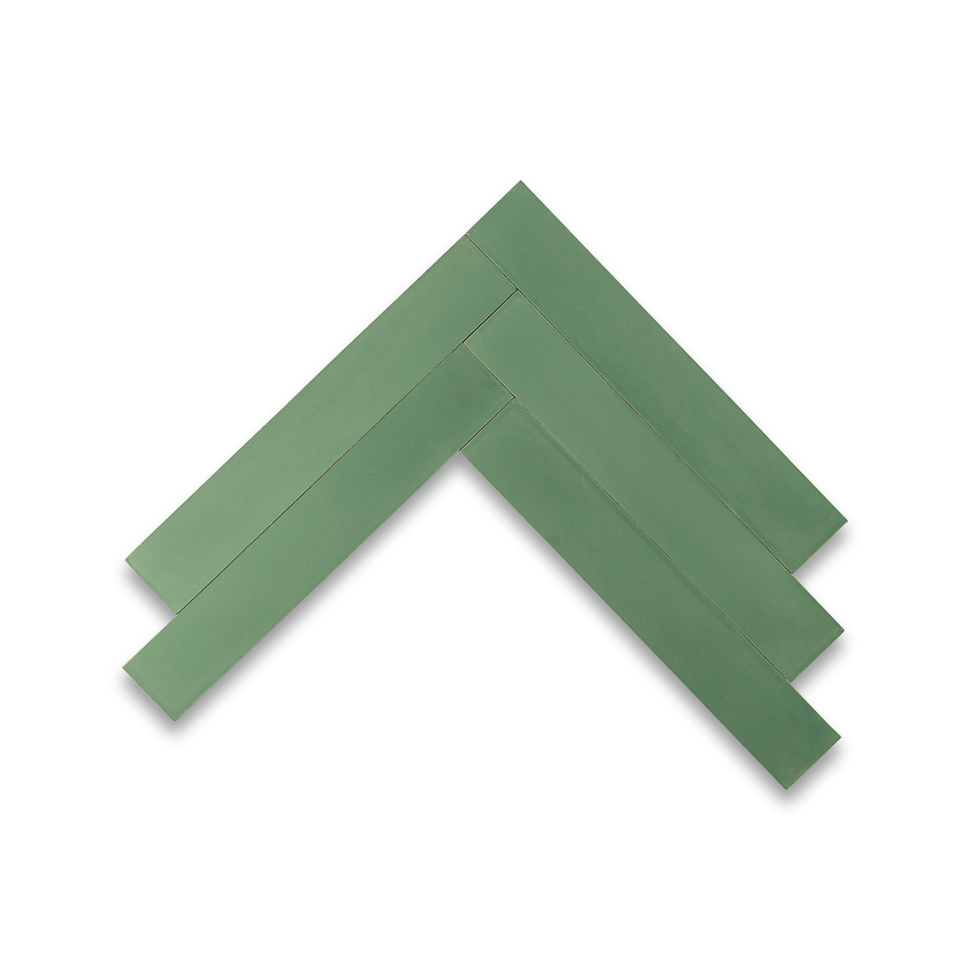 A rectangular sage green tiles arranged in a herringbone pattern, matte finish, ideal for modern, minimalist, or Scandinavian interior flooring and wall applications.
