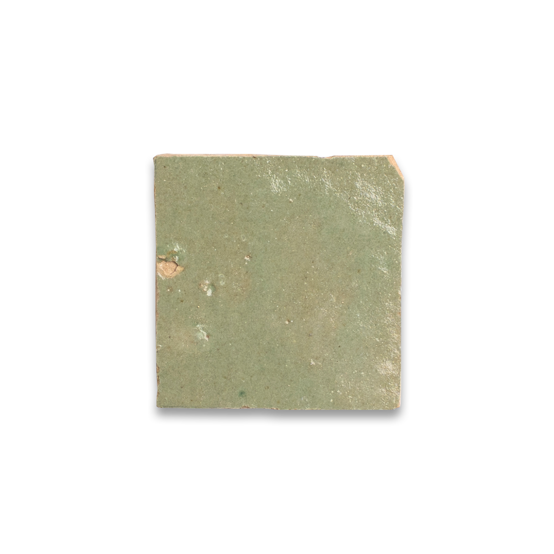 Square tile with a greenish-brown color on a white background