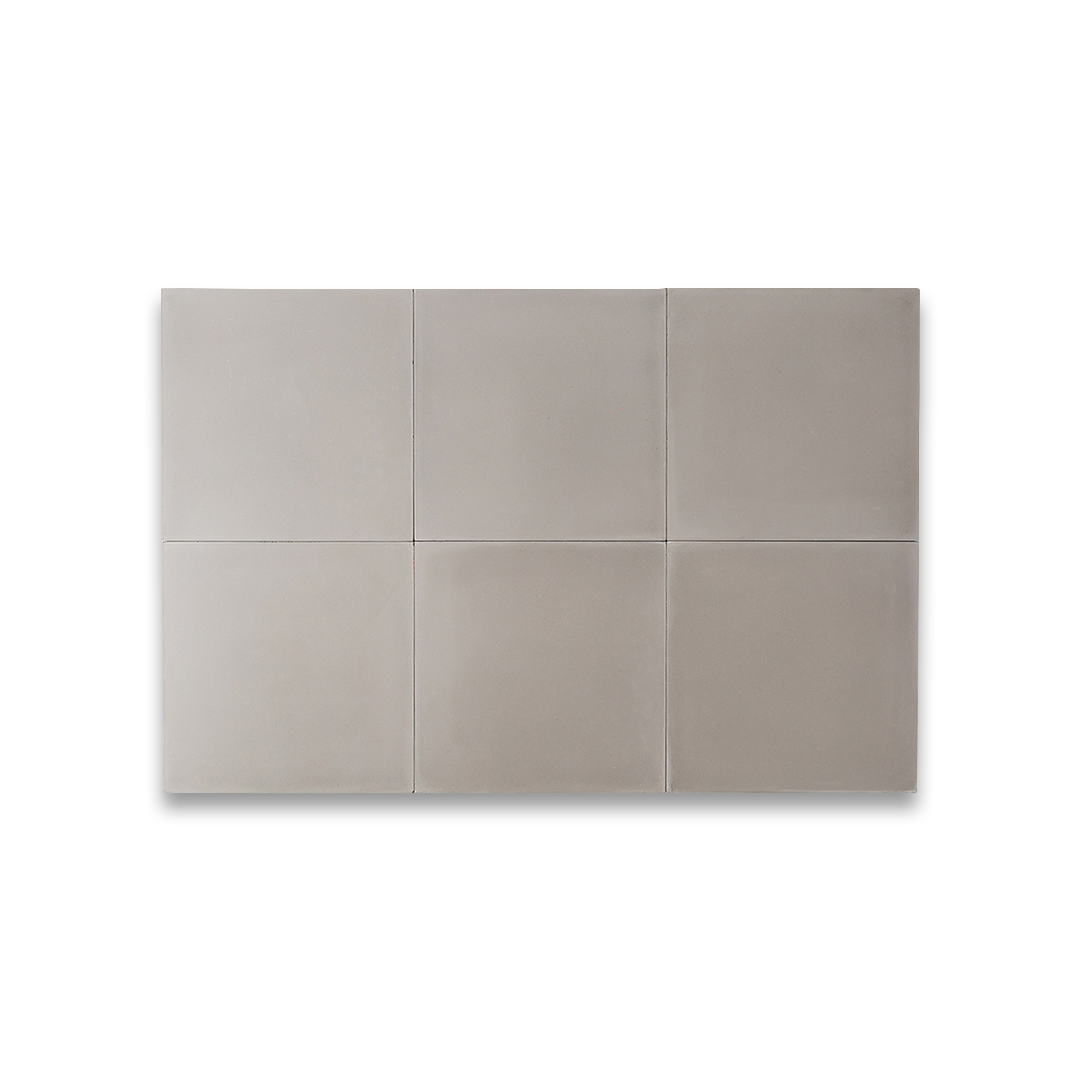 A solid light gray color with a smooth matte finish, square shape, ideal for modern, minimalist, or industrial interior flooring and wall design applications.