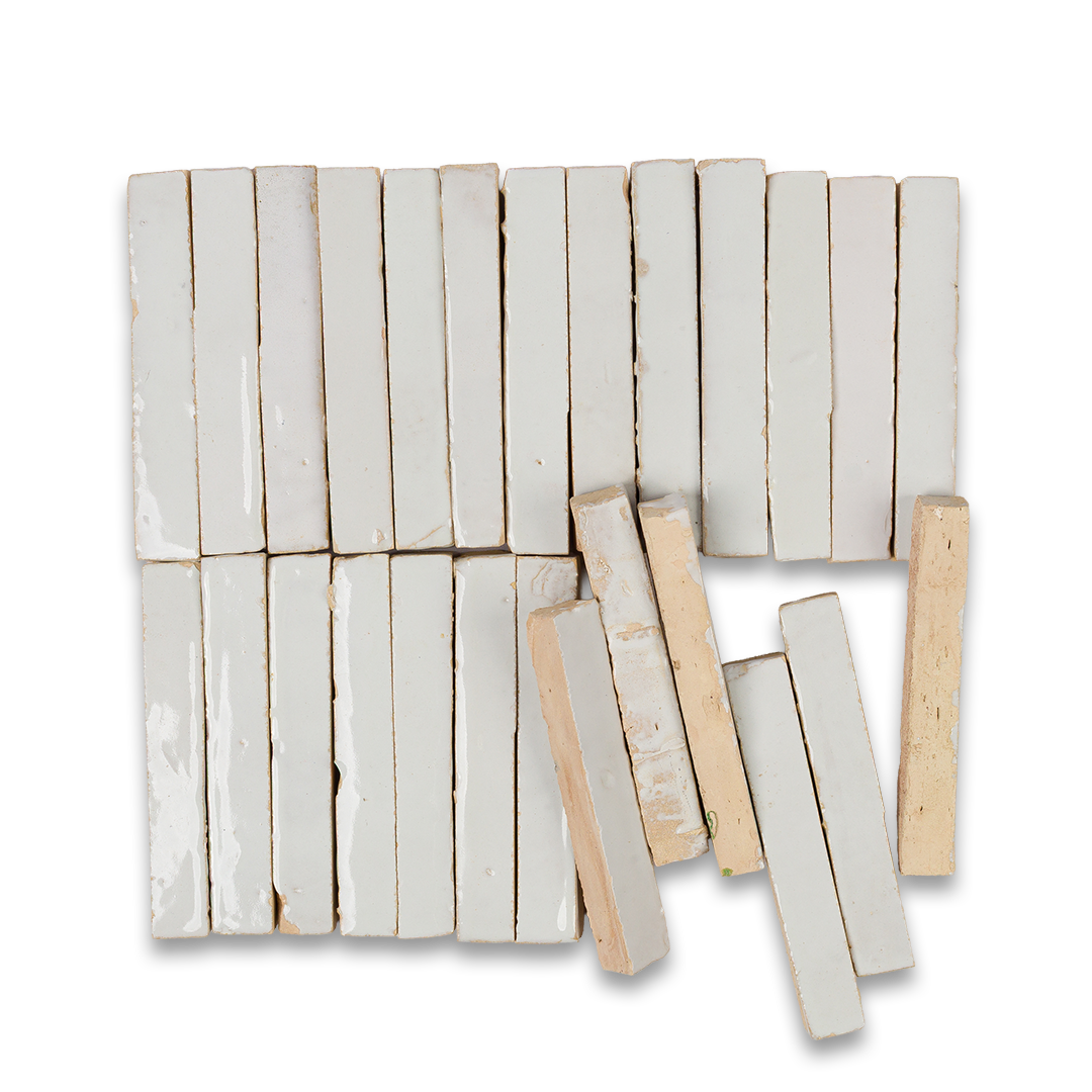 Set of white and beige rectangular tiles on a white background