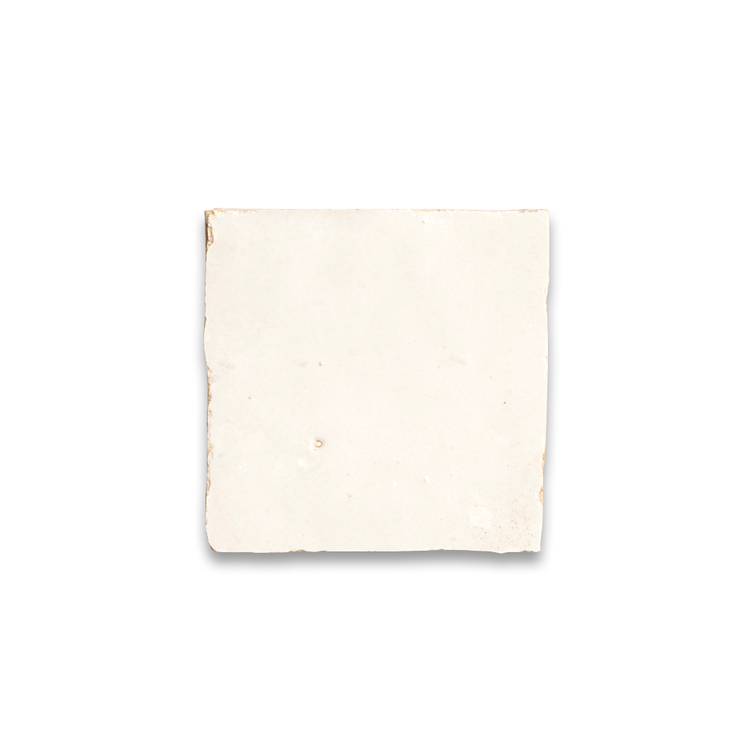 Fes white zellige swatch on a white background