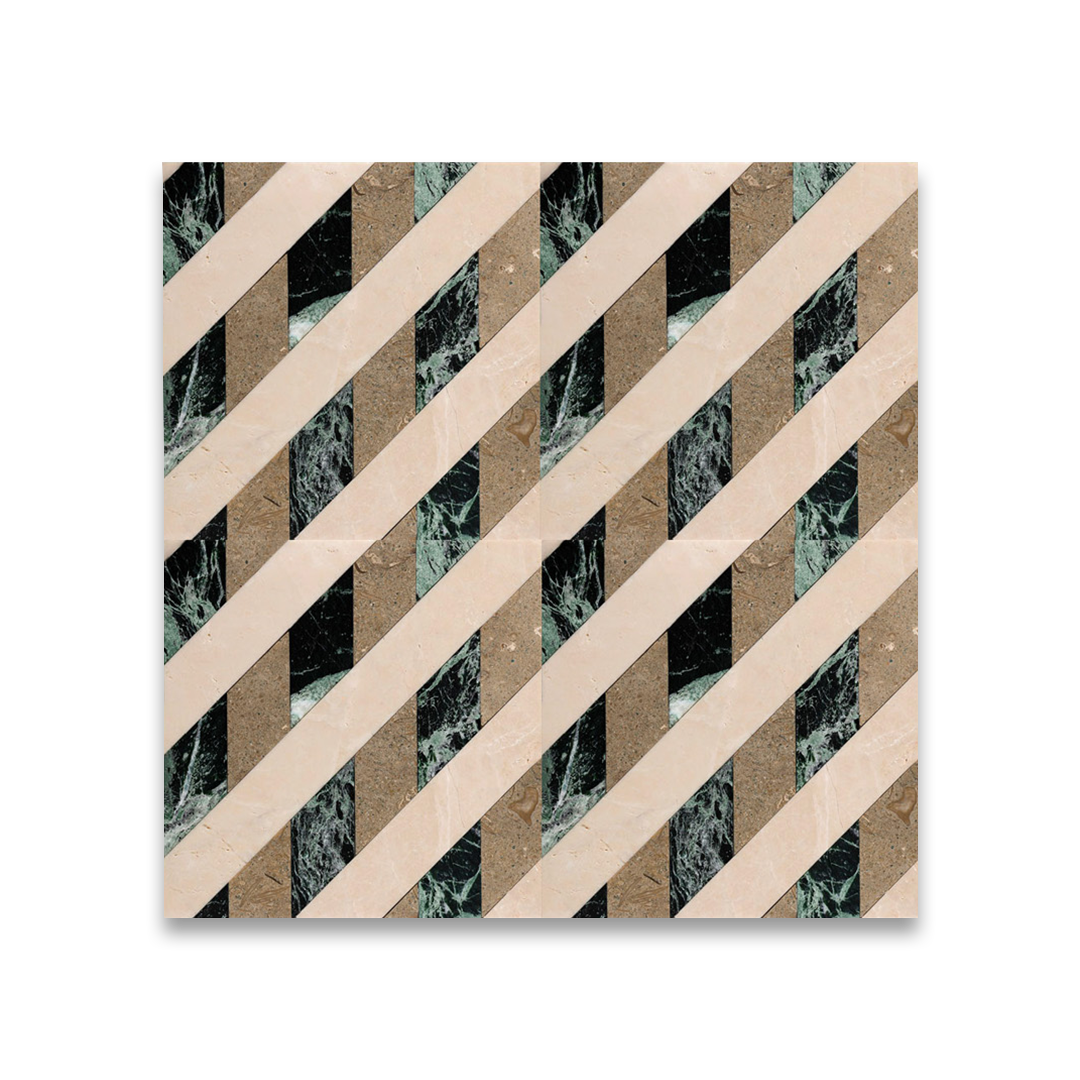 Square tile with diagonal beige stripes on a marble patterned background
