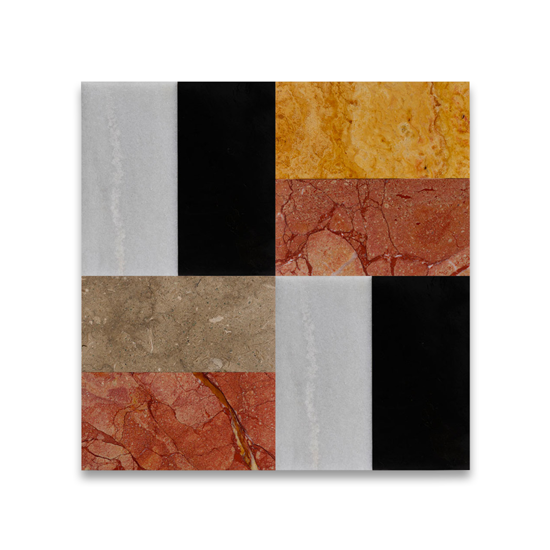 Square tile with a pattern of alternating colors on a white background