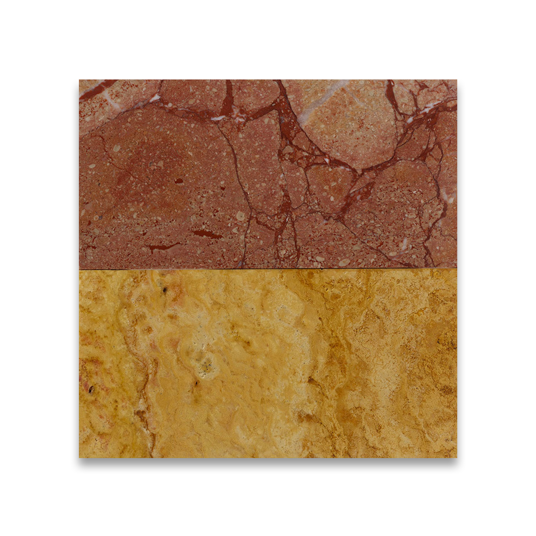 Two different marbled stone samples on a white background