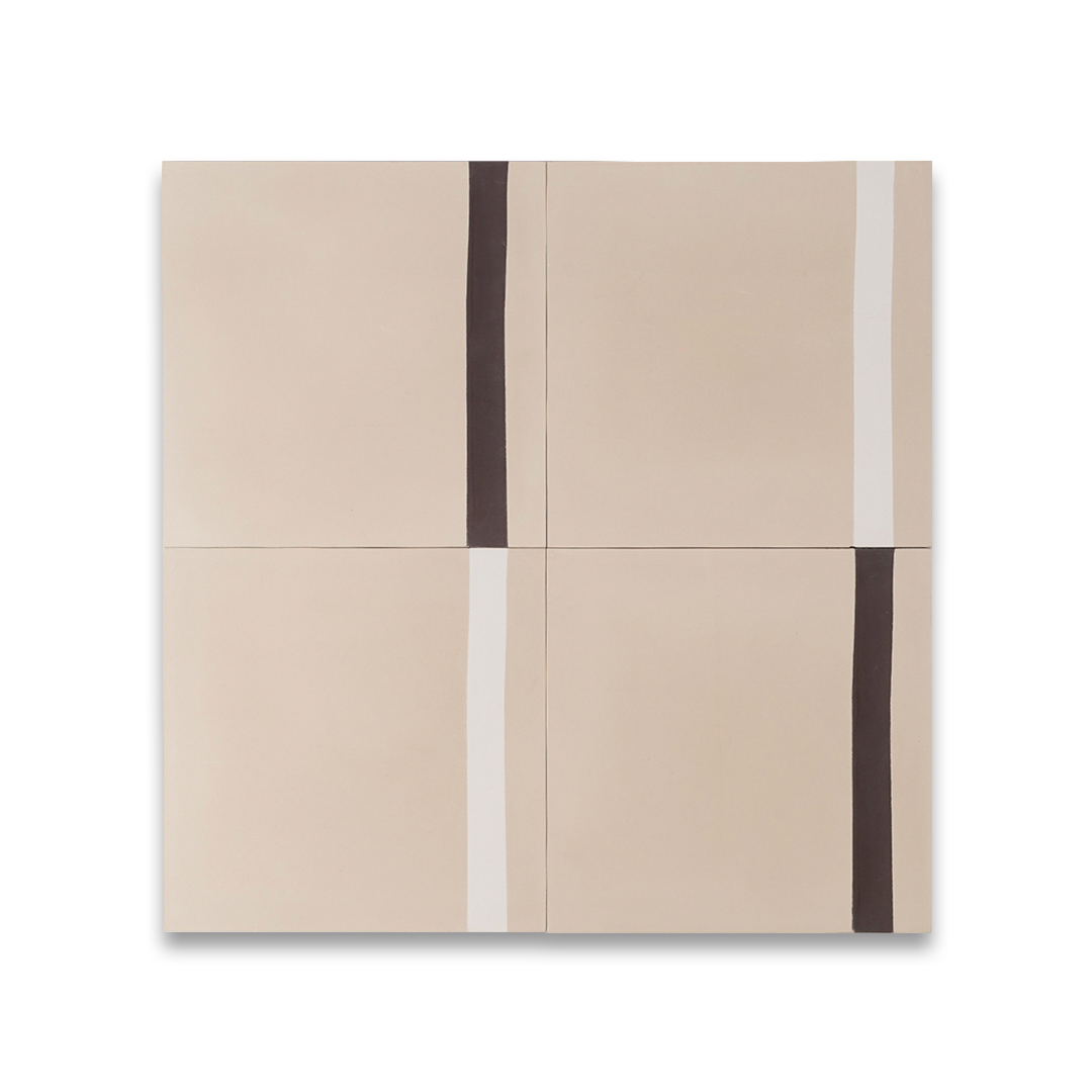 Cement tile featuring vertical mocha and white hand-painted stripes with a matte finish, ideal for modern interiors, minimalist walls, or contemporary geometric floor layouts.