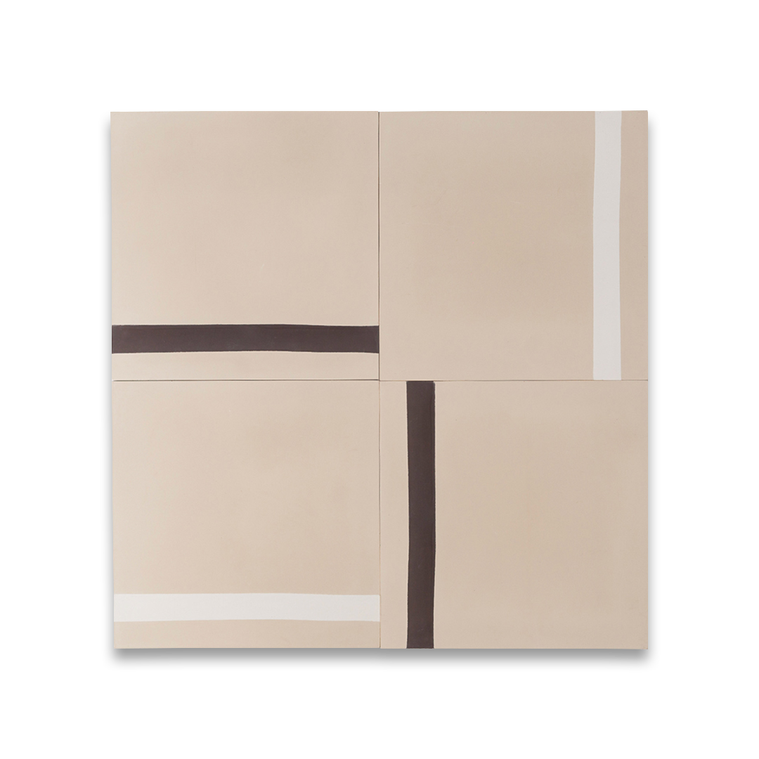 Cement tile featuring vertical mocha and white hand-painted stripes with a matte finish, ideal for modern interiors, minimalist walls, or contemporary geometric floor layouts.