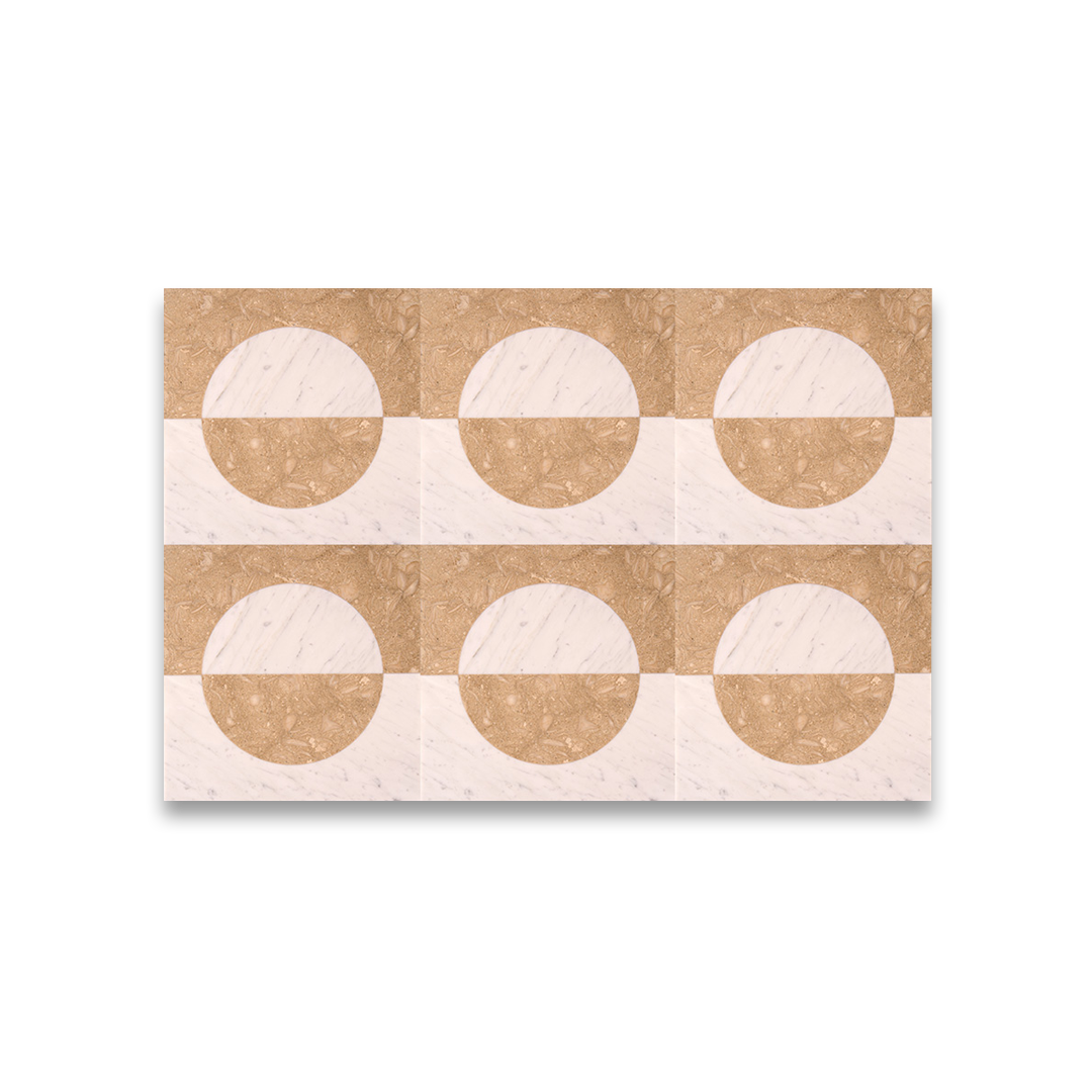 Patterned paper with circular cutouts on a white background