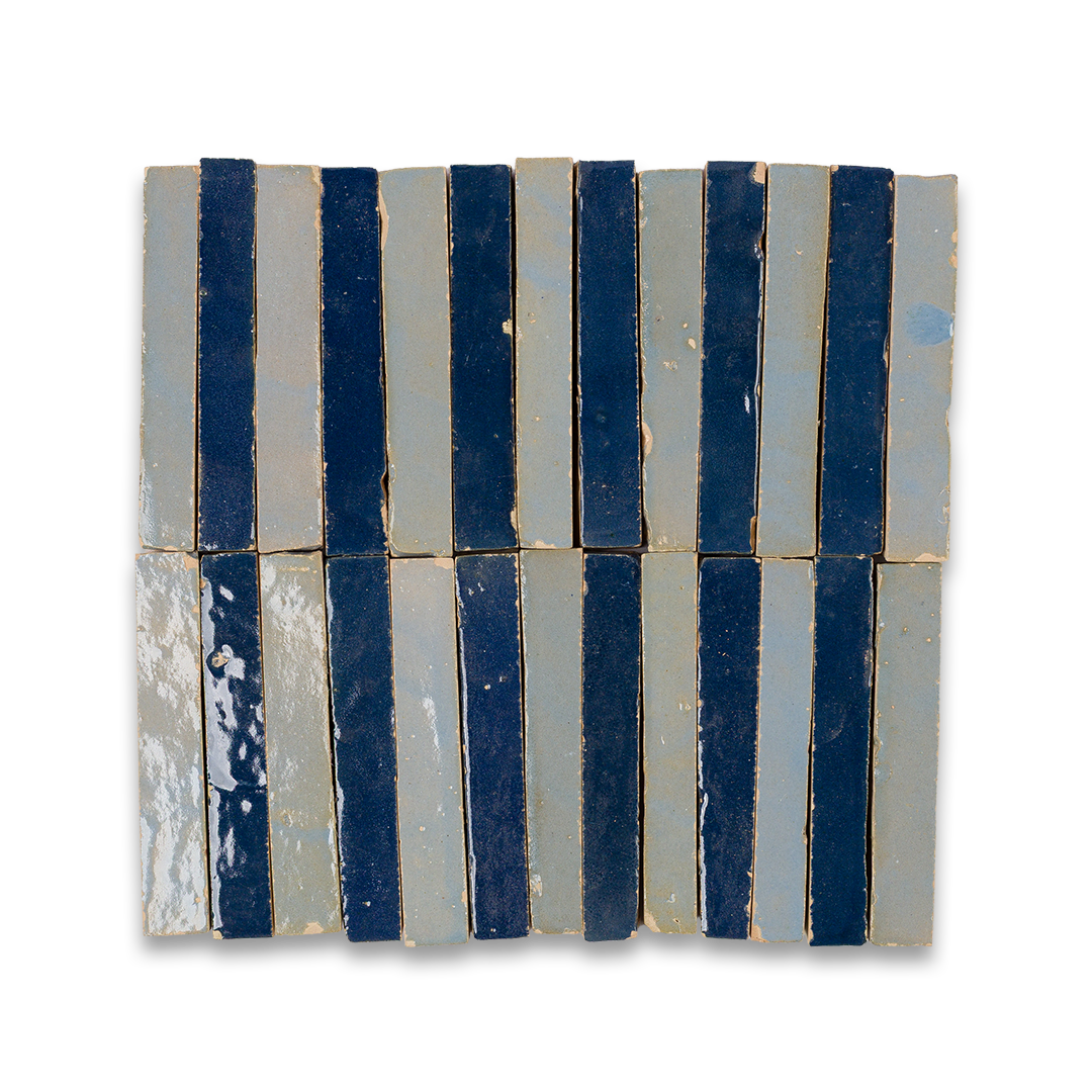 Striped pattern of blue and gray tiles on a white background