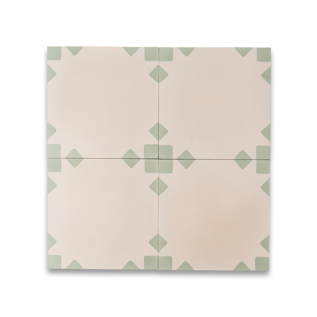 Contemporary cement tile featuring a soft beige base with subtle sage green corner accents, ideal for minimalist interiors, geometric wall layouts, or modern floor designs.