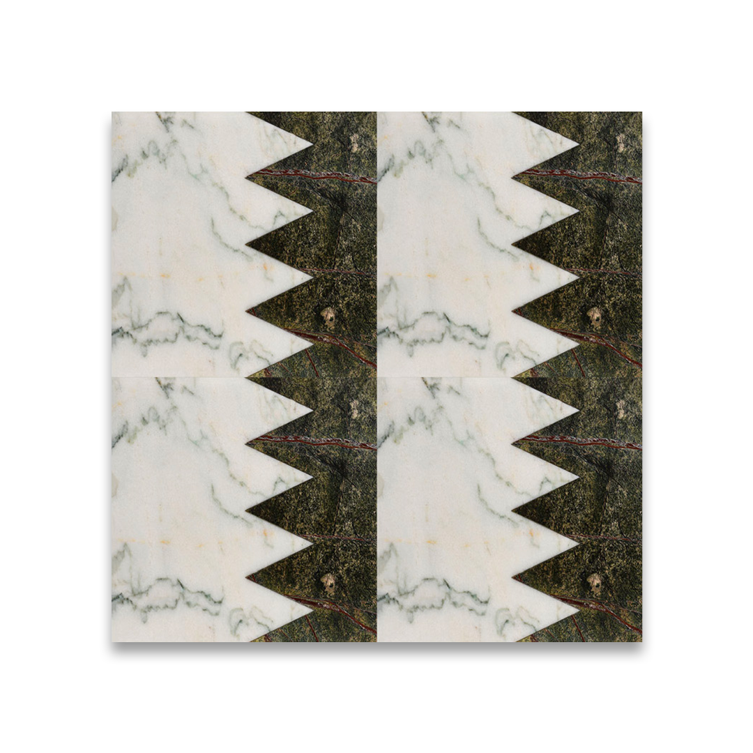 Marble-patterned surface with a geometric design on a white background