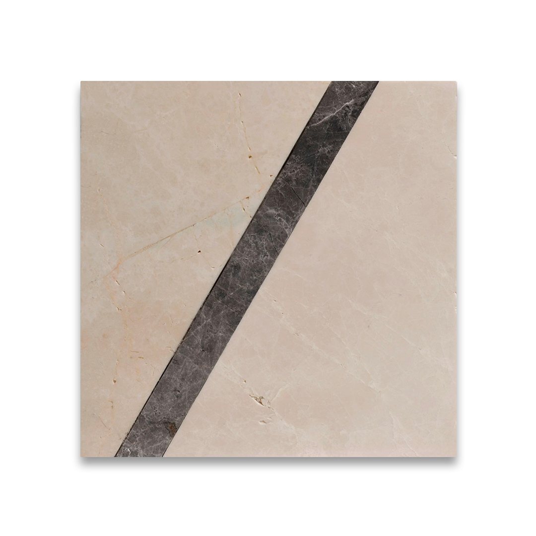 Square tile with beige and brown diagonal stripe on a white background