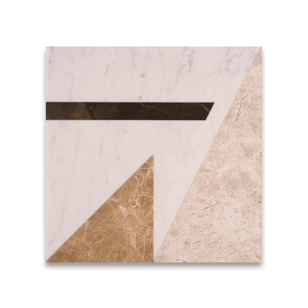 Square tile with marble-like pattern and gold accents on a white background