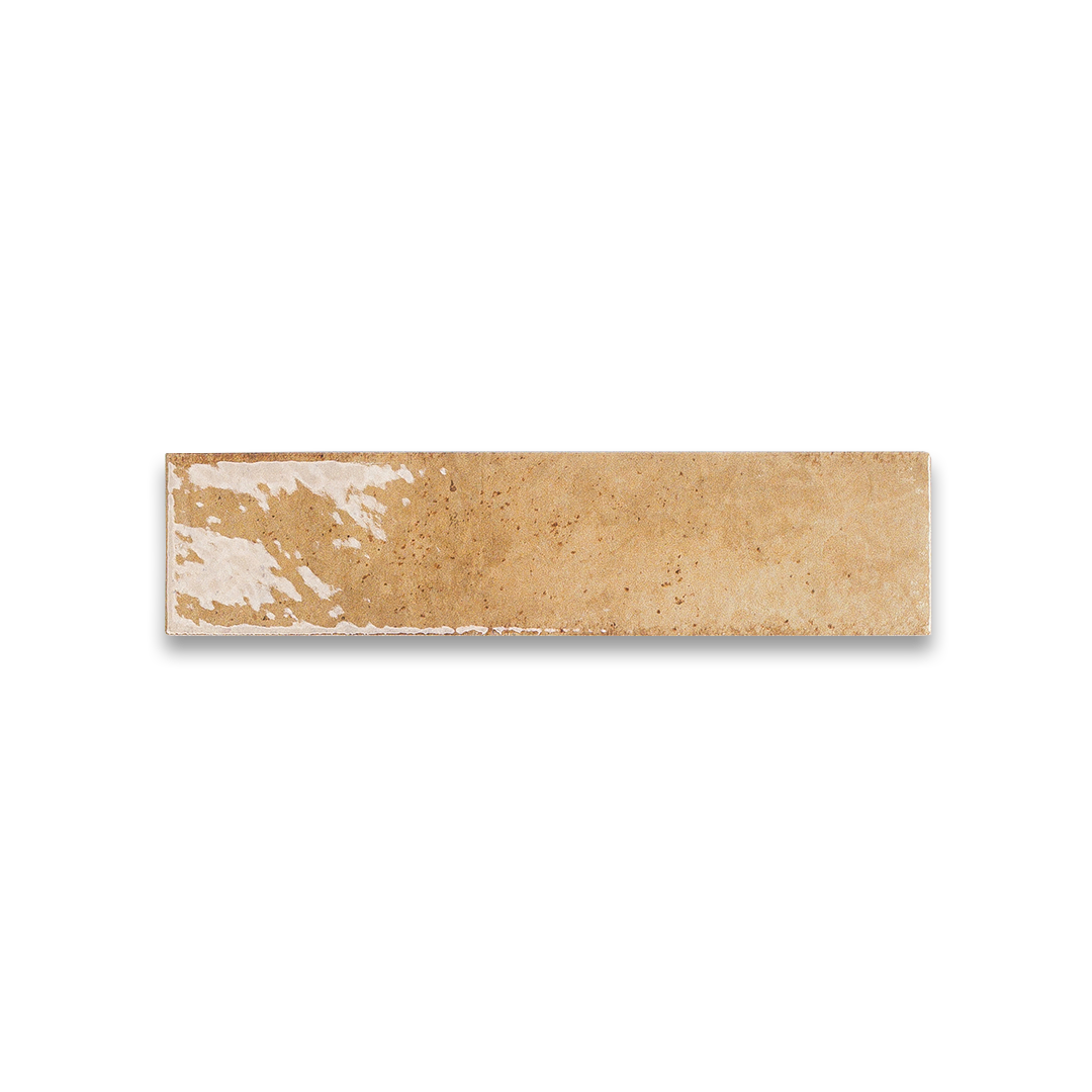 Rectangular ceramic tile with a beige and white pattern on a white background