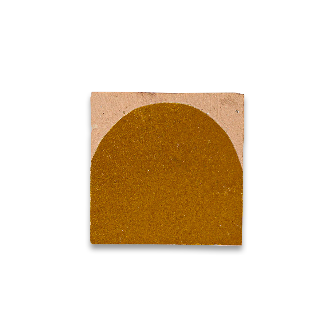 Square wooden coaster with a brown arch design on a white background