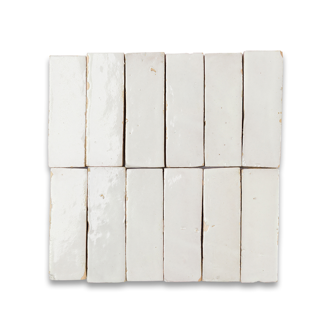 Set of white ceramic tiles on a white background