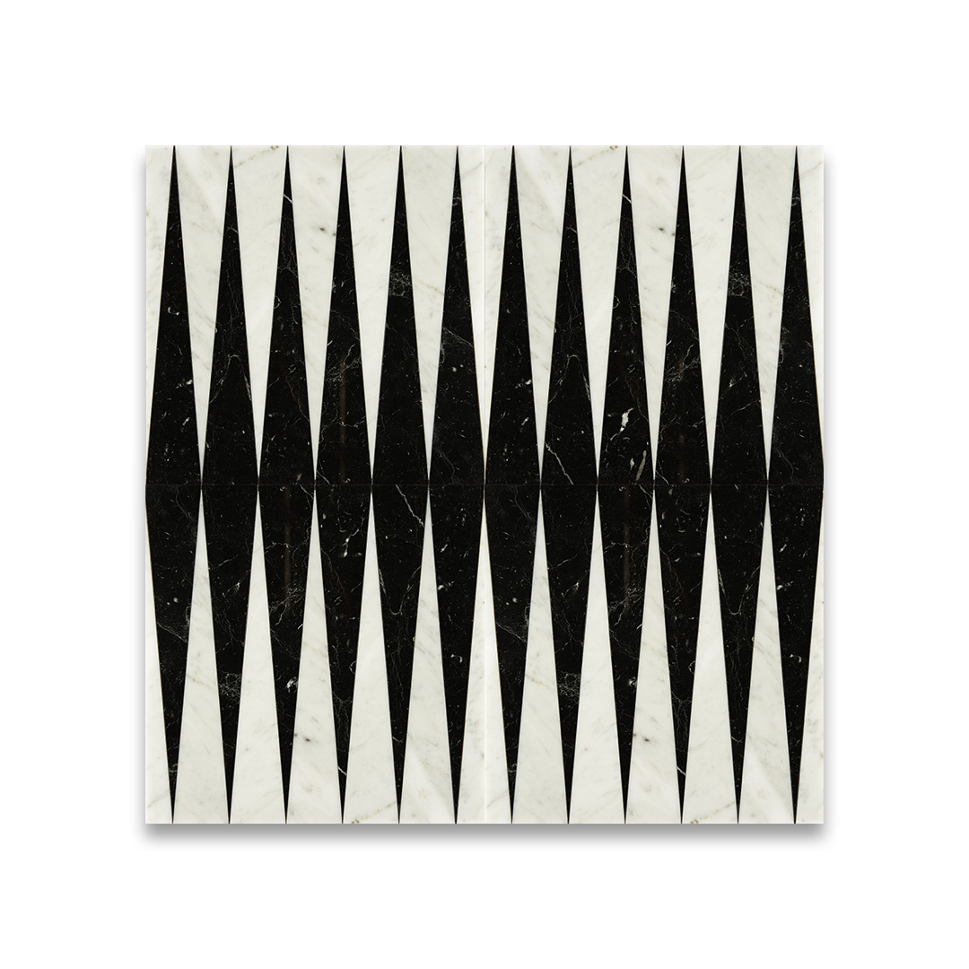 Black and white patterned tile on a white background