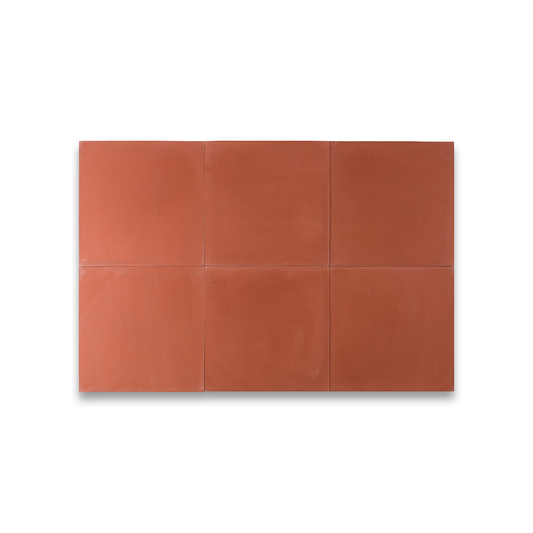 Cement tile featuring a solid burgundy red color with a smooth matte finish, handcrafted surface, ideal for rustic, industrial, or Mediterranean interior flooring and wall décor applications.