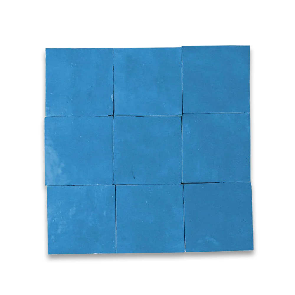 Nine blue square tiles arranged in a grid on a white background