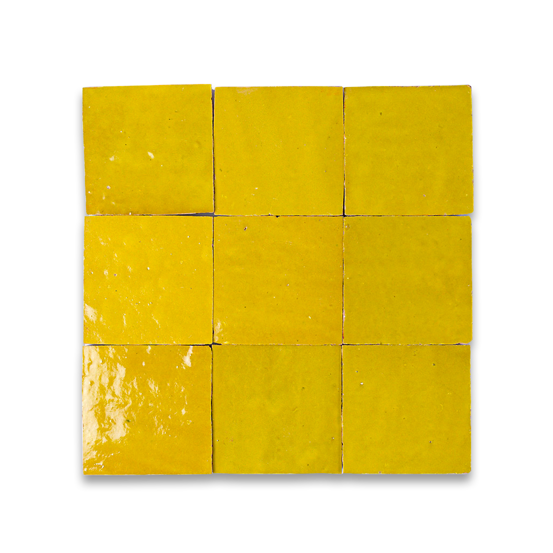 Nine yellow square tiles arranged in a 3x3 grid on a white background