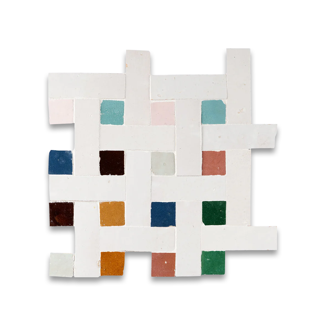 Abstract art piece with colored squares on a white background