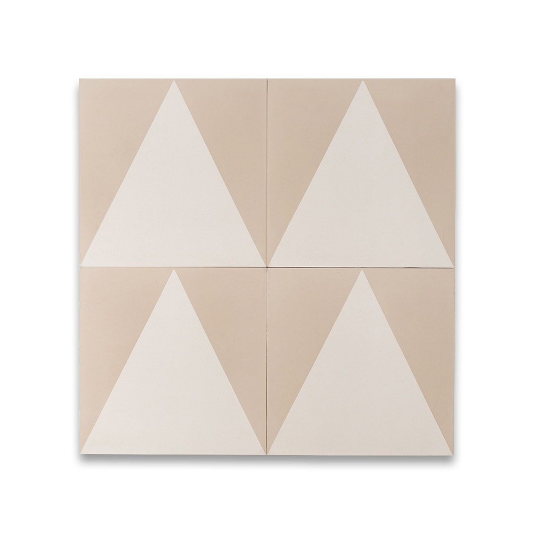 Beige and cream cement tile featuring a minimalist triangular peak design, ideal for modern interiors, geometric wall layouts, or contemporary patterned floor installations.