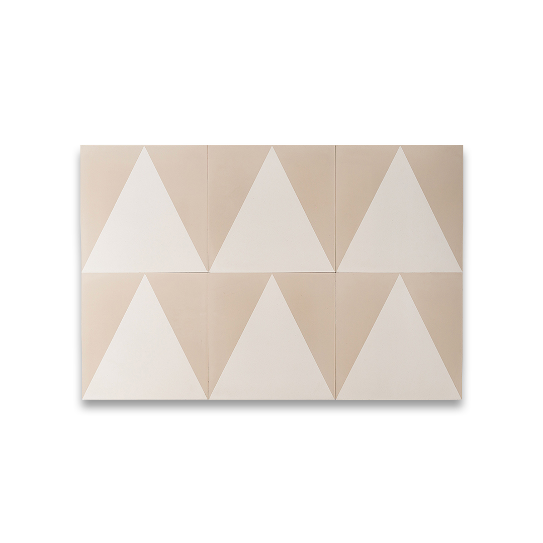 Beige and cream cement tile featuring a minimalist triangular peak design, ideal for modern interiors, geometric wall layouts, or contemporary patterned floor installations.