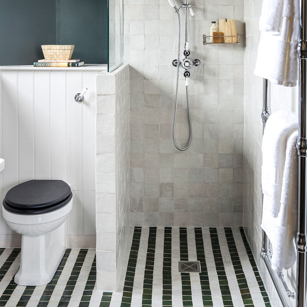 Reflective glazed Zellige tiles in soft hues