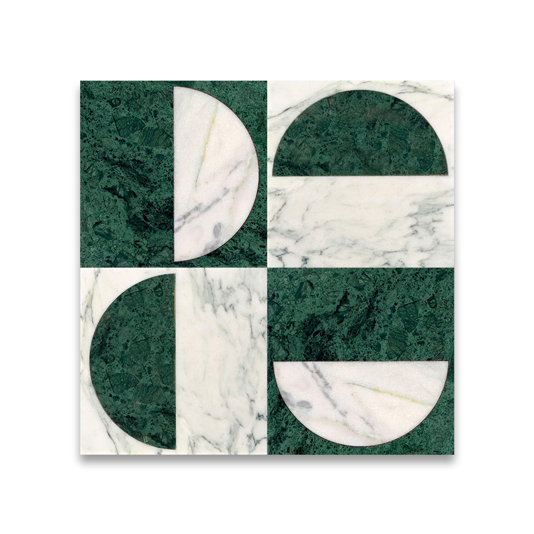 Square tile with green and white marble pattern