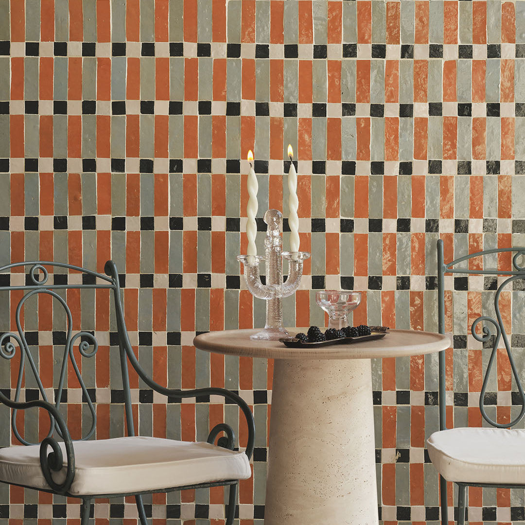 Moroccan Zellige tiles with artisanal color shifts