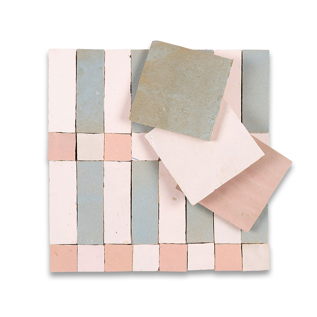 Assorted Zellige tile colors in a flat lay