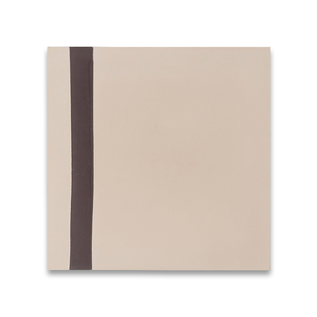 Cement tile featuring vertical mocha and white hand-painted stripes with a matte finish, ideal for modern interiors, minimalist walls, or contemporary geometric floor layouts.
