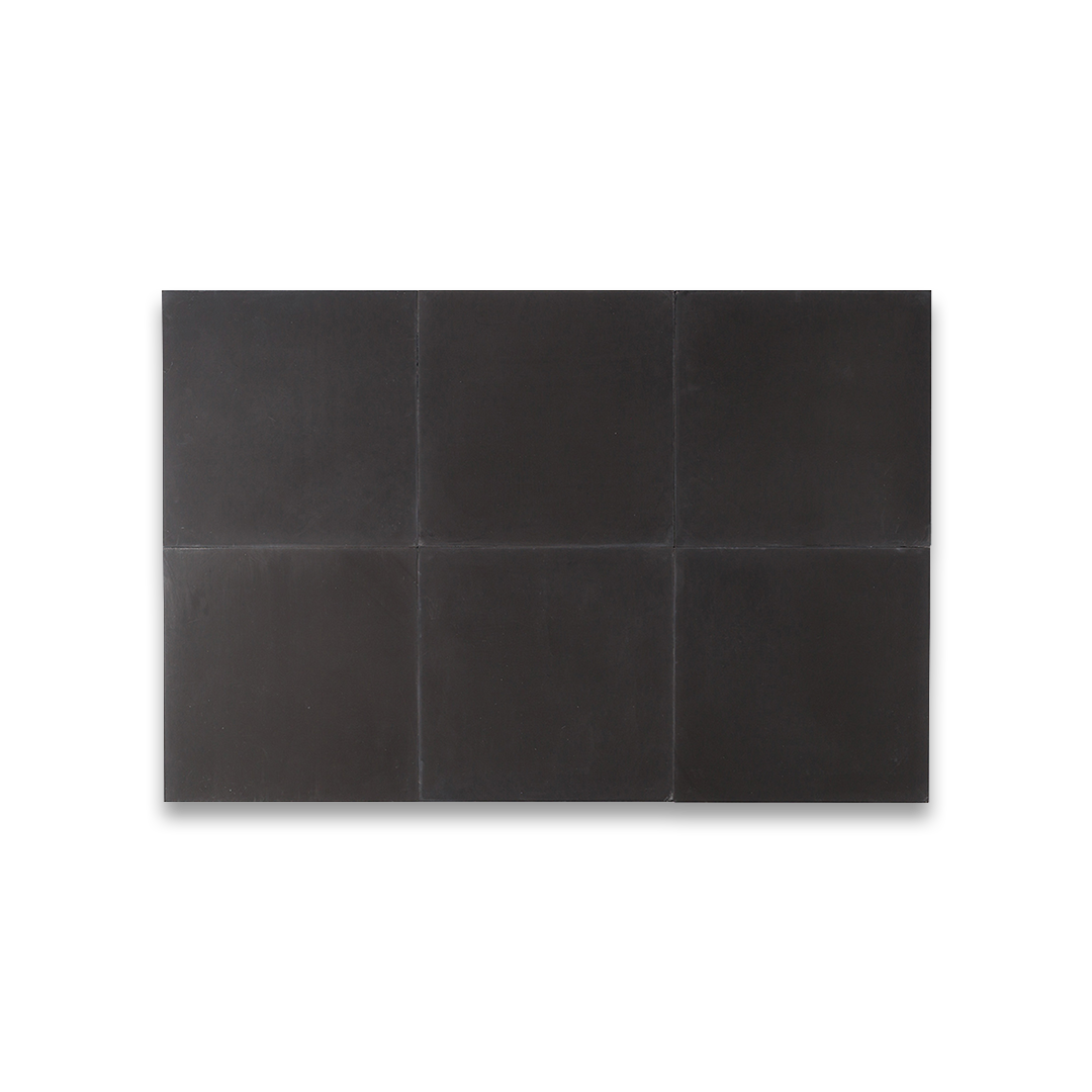 A solid matte black finish with a smooth surface, square shape, ideal for modern, industrial, or minimalist flooring and wall décor applications.