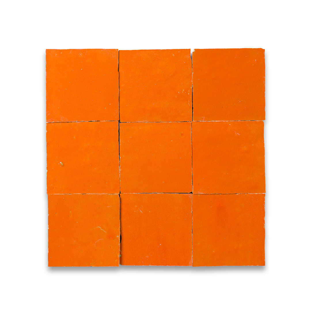 Nine orange square tiles arranged in a 3x3 grid on a white background