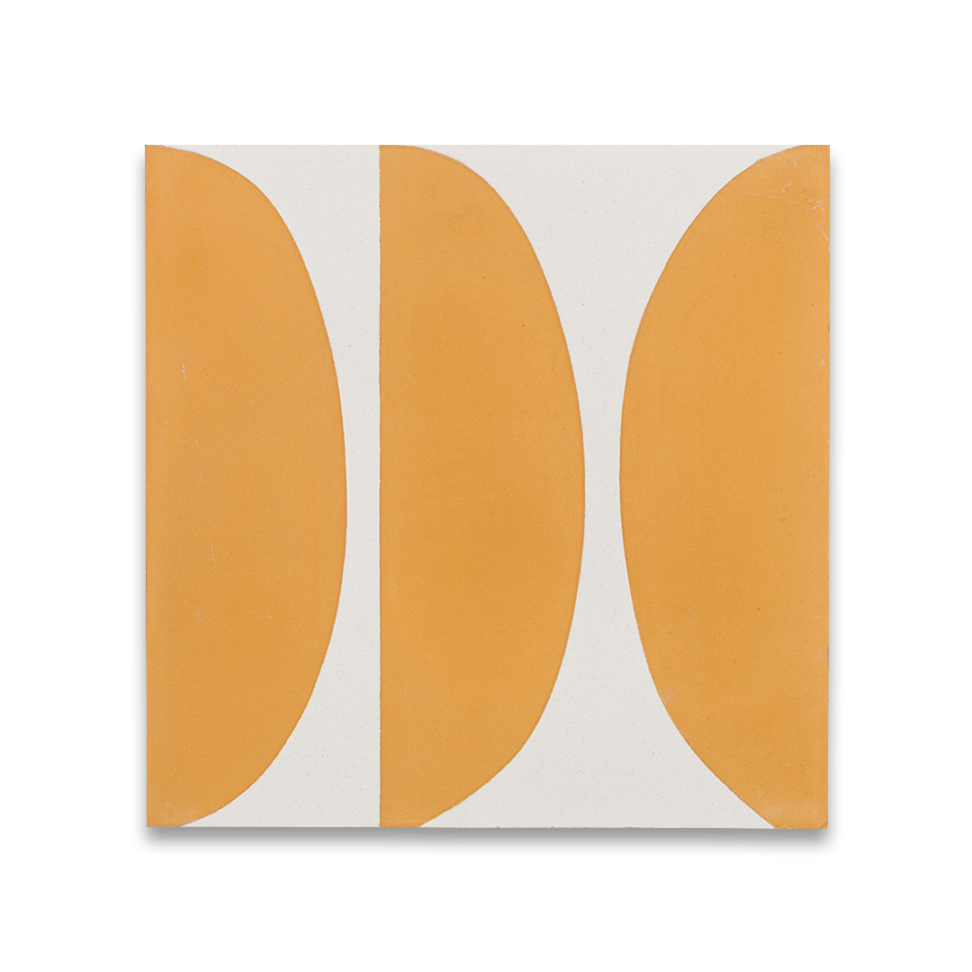 Cement tile featuring a solid warm ochre yellow tone with a smooth matte finish, handcrafted surface, ideal for Mediterranean, rustic, or contemporary interior flooring and wall décor applications.
