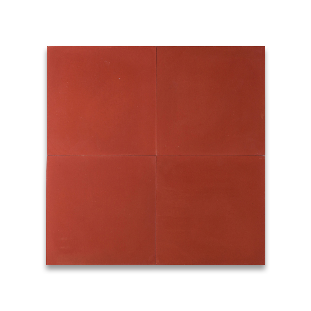 Cement tile featuring a solid terracotta red color with a smooth matte finish, handcrafted surface, ideal for rustic, Mediterranean, or contemporary interior flooring and wall décor applications.