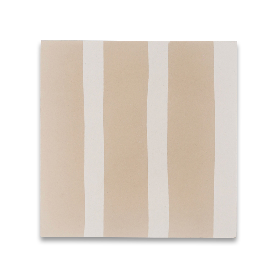 Beige and white cement tile featuring vertical hand-drawn stripes with a soft matte finish, ideal for modern interiors, accent walls, or minimalist floor designs.
