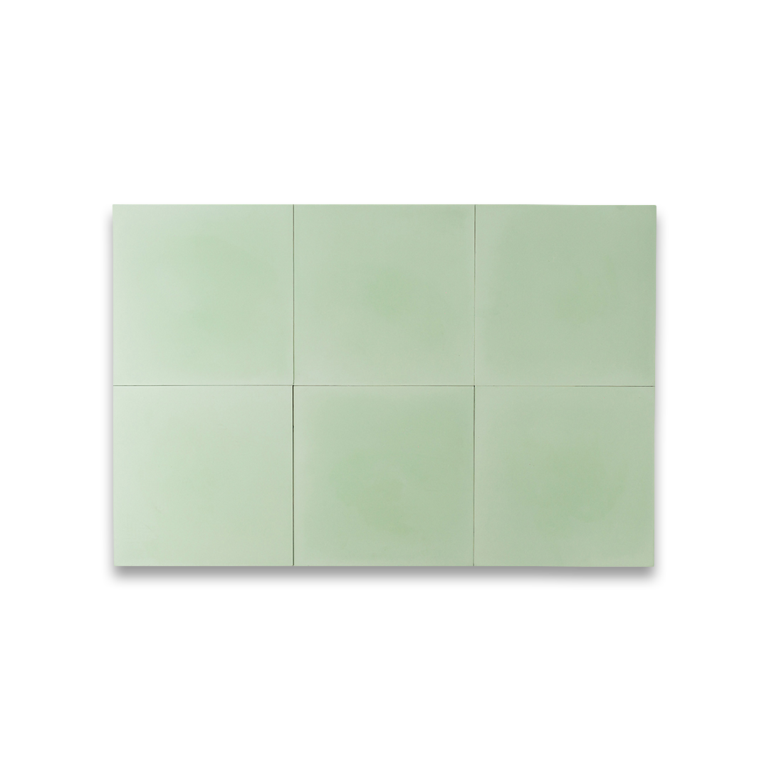 A solid pastel mint green color with a smooth matte finish, ideal for minimalist, Scandinavian, or modern interior flooring, wall cladding, and decorative design applications.