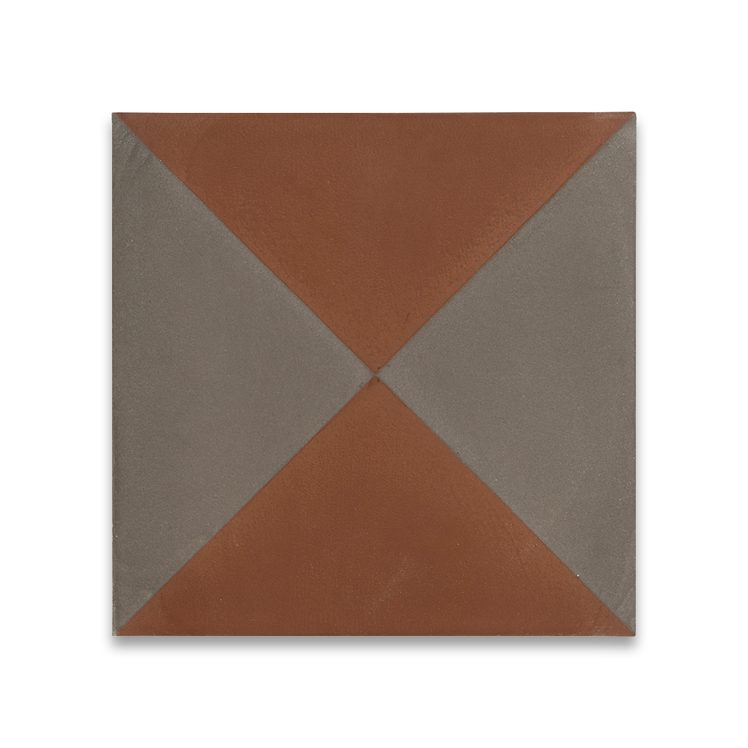 A  geometric diamond pattern in terracotta brown and taupe gray tones, matte finish, ideal for rustic, industrial, or contemporary flooring and wall décor applications.