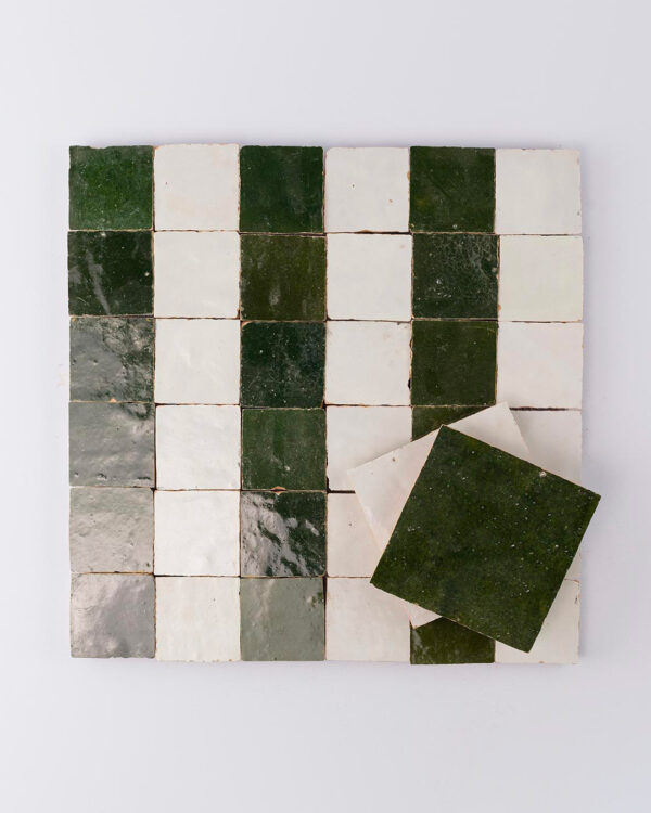 Moroccan Forest Green Stripes Zellige Tile