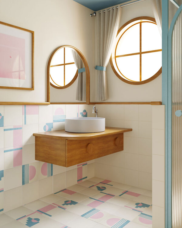Sunset Patchwork encaustic cement tiles bathroom wall and floor