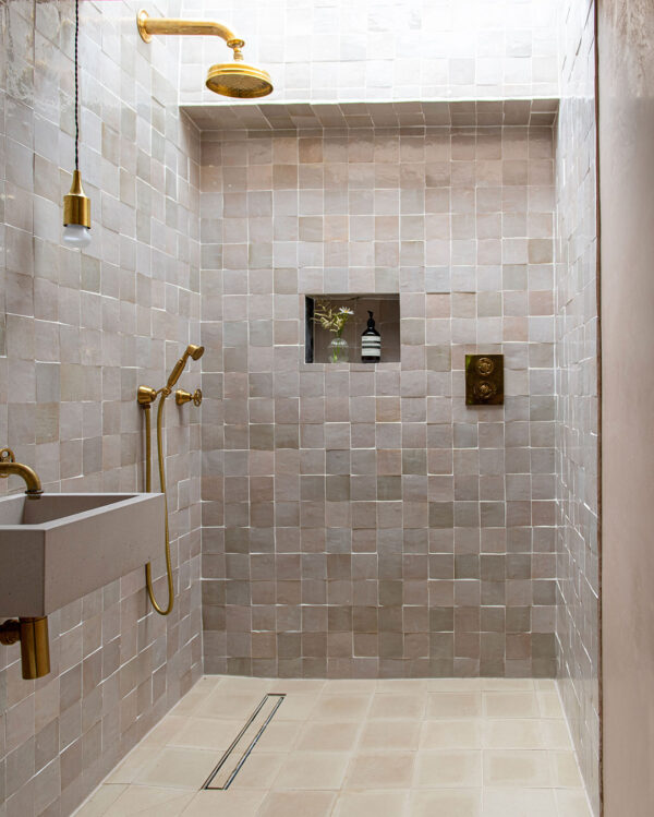 Ecru zellige tiles wet room bathroom otto tiles